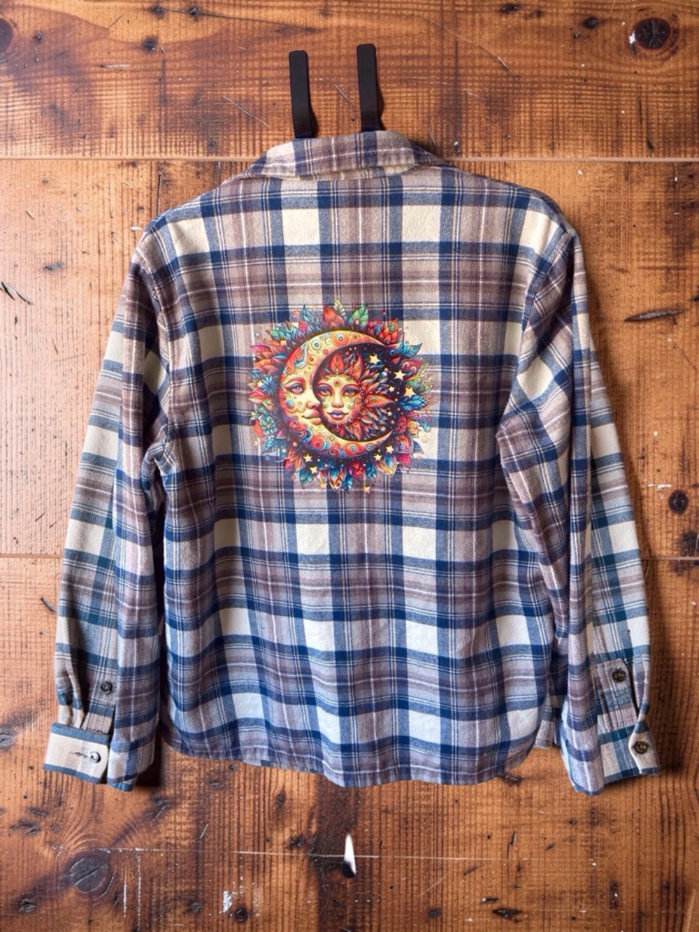 L.L. Bean Flannel Shirt Womens Medium Celestial Sun Moon Y2K